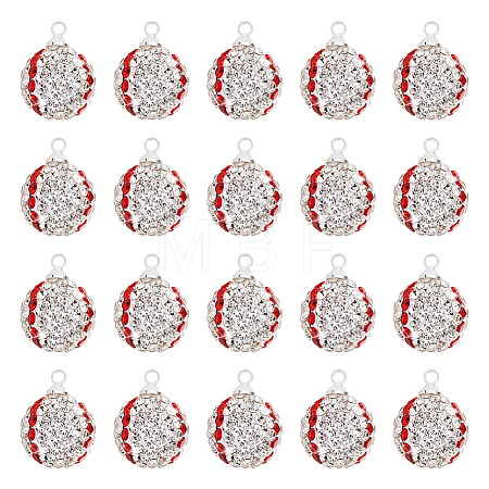 20Pcs Round Polymer Clay Rhinestone Pendants PALLOY-OC00048-1