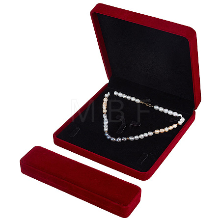 1Pc Rectangle Velvet Jewelry Necklace Boxes and 1Pc Square Jewelry Set Packing Boxes VBOX-PH0001-04-1