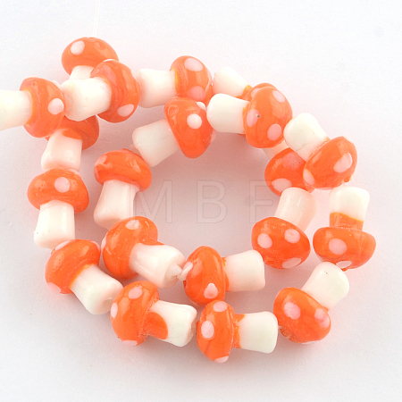 Autumn Theme Mushroom Handmade Lampwork Beads Strands X-LAMP-R116-15-1