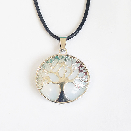 Alloy Pave Natural Quartz Crystal Tree of Life Pendant Necklaces LS-KW6501-1-1