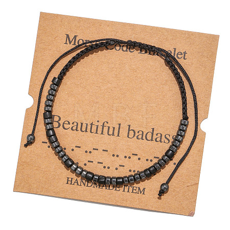 Synthetic Non-magnetic Hematite & Wood Beads Morse Code Bracelets WGB6EC0-04-1