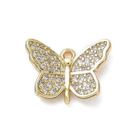 Butterfly Theme Brass Micro Pave Clear Cubic Zirconia Connector Charms CU-CBAFF5B-02C-G-1