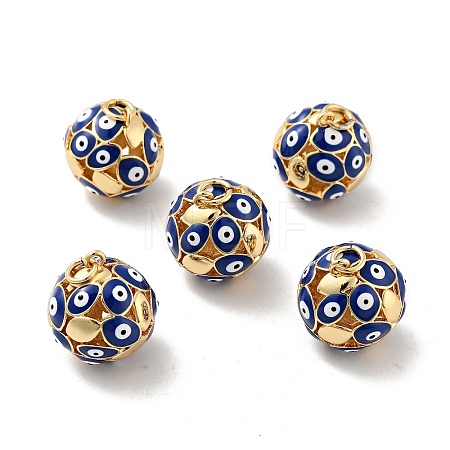 Round with Evil Eye Brass Enamel Pendants KK-G419-15G-03-1