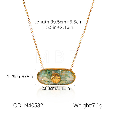 Ocean Natural Shell  Resin Pendant 304 Stainless Steel Cable Chain Necklaces for Women WGEB2E9-04-1