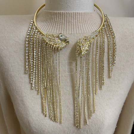 Alloy Crystal Rhinestone Tassel Cuff Choker Necklaces for Women WG96E53-02-1