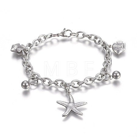 Tarnish Resistant 304 Stainless Steel Charm Bracelets BJEW-L637-28-P-1