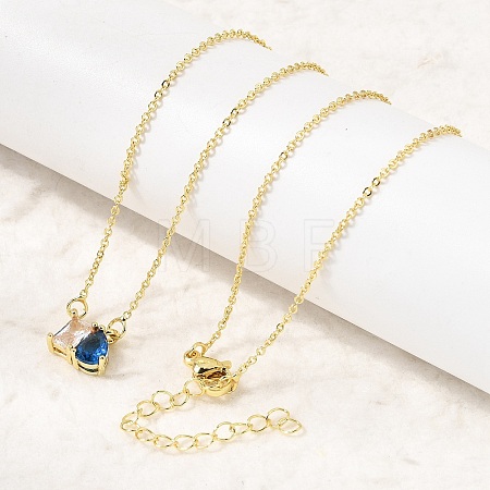 Brass Pave Cubic Zirconia Rectangle & Teardrop Pendant Cable Chain Necklaces KK-CBAB173-05G-04-1