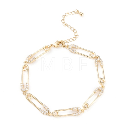 Brass Micro Pave Clear Cubic Zirconia Link Bracelets BJEW-F408-01G-1