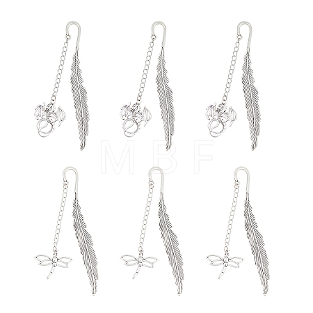6Pcs Tibetan Style Alloy Pendant Bookmarks AJEW-FH0002-98B-1