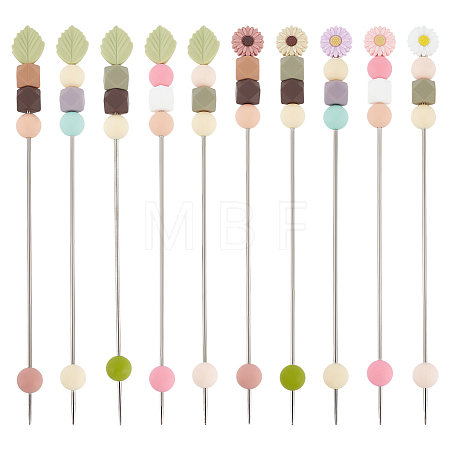 10Pcs 10 Styles Silicone Bead with Stainless Steel Knitting Needles AJEW-PH01709-1