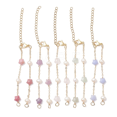 Natuarl & Synthetic Mixed Gemstone Star & Natural Freshwater Pearl Rice & Brass Link Chain Bracelet Making AJEW-JB01456-1