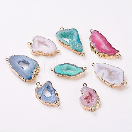 Electroplate Natural Druzy Geode Quartz Crystal Links connectors G-K189-04-1