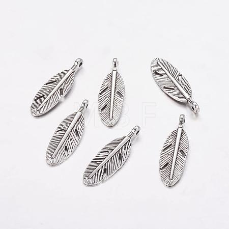 Tibetan Style Alloy Feather Pendants X-TIBEP-A87-AS-RS-1
