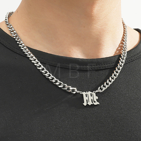 304 Stainless Steel Initial Pendant Cuban Link Chain Necklaces FS-WGB15F2-09-1