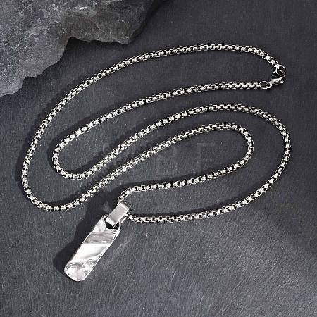 304 Stainless Steel Textured Rectangle Bar Pendant Box Chain Necklaces for Men WG8CEBE-01-1