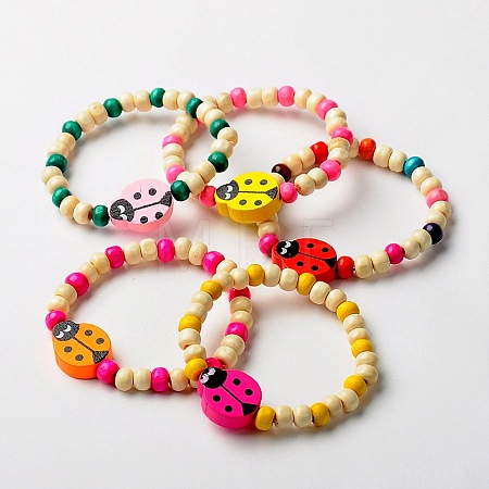 Stretchy Wood Bracelets for Kids X-BJEW-JB01265-1
