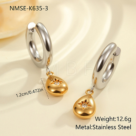 Christmas 304 Stainless Steel Clear Cubic Zirconia Two Tone Hoop Earrings FS-WG279DA-03-1