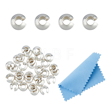 30Pcs 925 Sterling Silver Crimp Beads Cover STER-DC0001-32-1