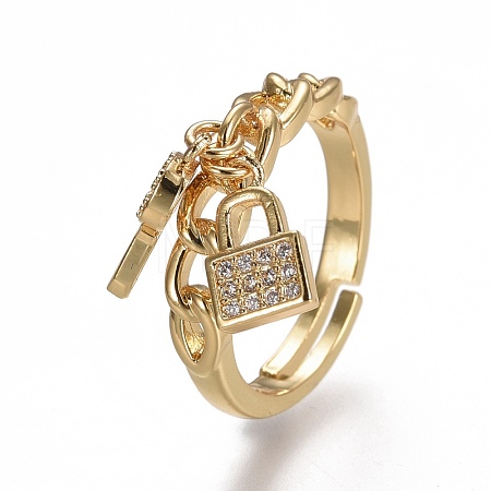 Adjustable Brass Micro Pave Clear Cubic Zirconia Cuff Rings RJEW-F105-06G-1