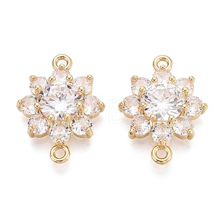 Brass Pave Clear Cubic Zirconia Connector Charms KK-N284-14G-1