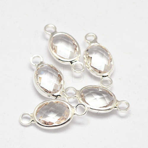 Oval Faceted Silver Color Plated Brass Glass Links connectors X-GLAA-O014-02S-1