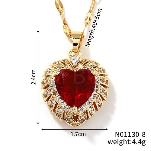 Brass Pave Cubic Zirconia Coffee Bean Chain Cute Heart Pendant Necklaces for Women IG3619-4-1