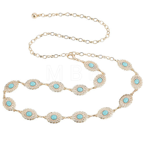 Synthetic Turquoise Oval Link Chain Waist Chains AJEW-WH0518-52LG-1