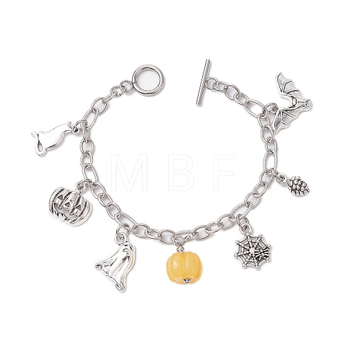 Halloween Theme 304 Stainless Steel Charm Bracelets for Women BJEW-JB10754-1