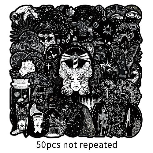 50Pcs PVC Adhesive Waterproof Stickers Gothic Punk Horror Stickers PW-WG0FAF6-01-1