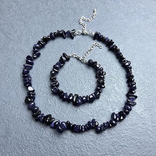 Synthetic Blue Goldstone Chip Beaded Necklaces for Women IW6789-17-1