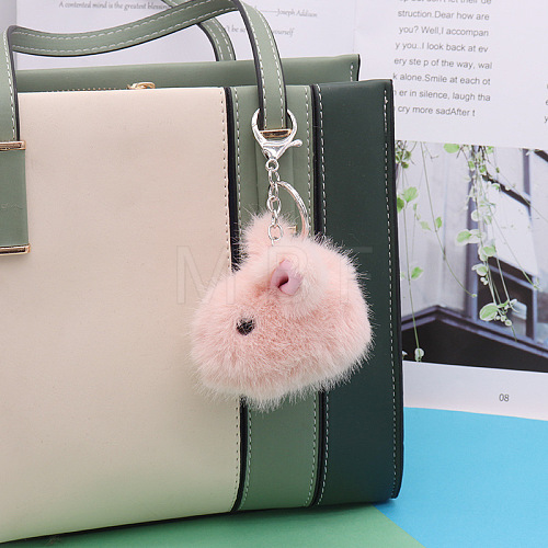 Imitation Mink Fluffy Rrabbit Head Keychain PW-WG73513-02-1