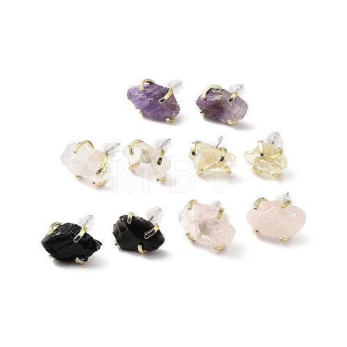 Raw Rough Natural Gemstone Stud Earrings EJEW-R148-01LG-1