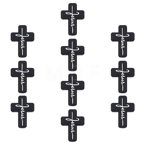 Olycraft 10Pcs Cross with Word Jesus Silicone Beads SIL-OC0001-21-1