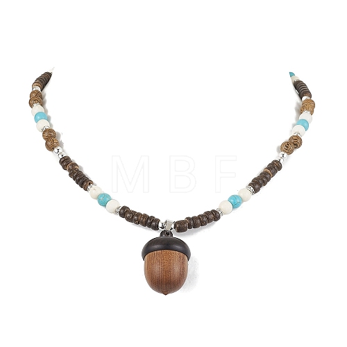 Natural Wenge Wood Pendant Necklaces NJEW-JN04791-02-1