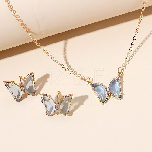 Butterfly Acrylic Rhinestone with Iron Pendant Necklaces & Stud Earrings Sets for Women WGFFCAF-08-1