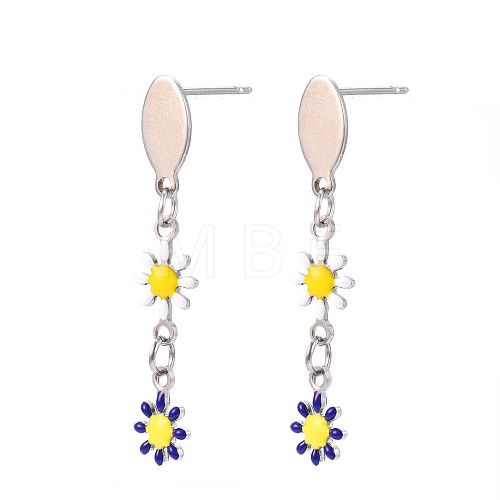 Flower Enamel Long Dangle Stud Earrings EJEW-N049-03B-1