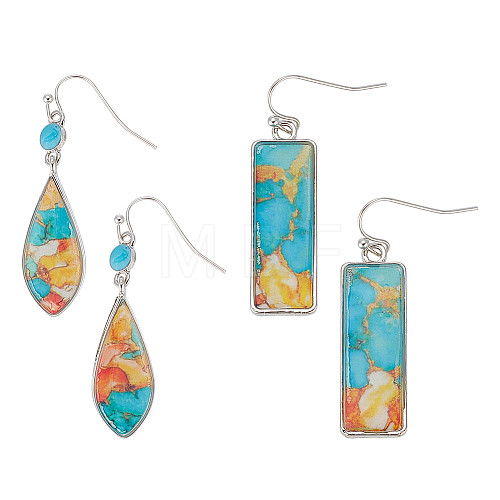 2 Pairs 2 style Teardrop & Rectangle Lampwork Dangle Earrings EJEW-FI0001-17-1