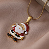 304 Stainless Steel Enamel Red Christmas Santa Claus Pendant Necklaces RP2300-2