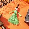 Halloween Cotton Threads Tassel & Synthetic Turquoise Skull Pendant Decorations HJEW-JM03757-4