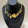 Alloy Crystal Rhinestone & Resin Gold Evil Eye Rose Flower Hinged Open Cuff Choker Necklaces for Women WG757BF-01-1