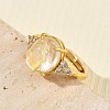 Brass Micro Pave Cubic Zirconia with Synthetic Lemon Quartz Cuff Open Rings RJEW-T035-01G-A-2