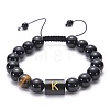 Natural Black Agate & Tiger Eye Round Beaded Adjustable Bracelets HL8029-11-1
