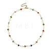 Natural Cultured Freshwater Pearl & Brass Glass Link Chains Necklaces for Women NJEW-JN06407-3