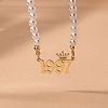 Alloy Crown Birth Year Pendant Imitation Pearl Round White Beaded Necklaces for Women FS-WG173C9-37-1