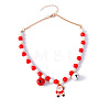 Alloy Enamel Santa Claus Christmas Bell Pendant Plastic Round Beaded Bib Necklaces FS-WG6C443-01-5