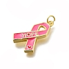 October Breast Cancer Pink Awareness Ribbon Brass Enamel Pendants LS-KK-S517-04H-G-2