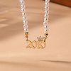 Alloy Crown Birth Year Pendant Imitation Pearl Round White Beaded Necklaces for Women FS-WG173C9-07-1
