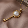 304 Stainless Steel with White Imitation Pearl Key Pendant Necklaces for Women OM7731-2