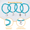 FIBLOOM 8Pcs 8 Style Synthetic Turquoise Round Beaded Stretch Bracelets Set with Alloy Charms BJEW-FI0001-83-4