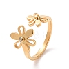 Ion Plating(IP) 304 Stainless Steel Flower Open Cuff Ring for Women RJEW-D120-07B-G-1